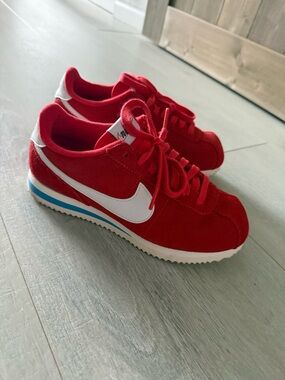 Nike Cortez  Red & White Classic Runner Sneakers with Blue Accent